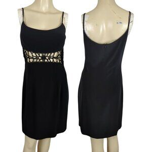 Vintage Cach'e Spaghetti strap Y2K 2000s Cutout Cage Waist black mini dress sz 8